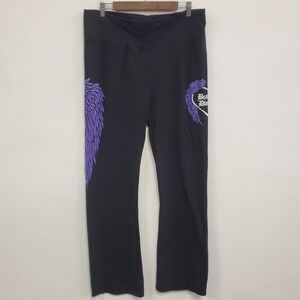 Beautiful Disaster Womens Y2K Grapic Yoga Pants Size 1X Black Preppy Athleisure